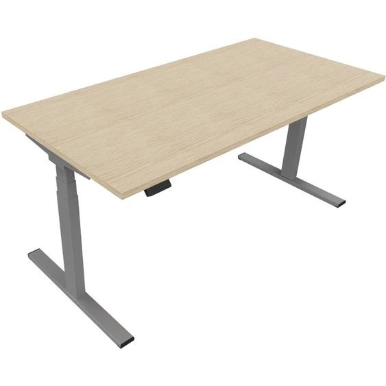 Bureau assis-debout Eminence - Réglage électrique en hauteur - L.180 x P.80 cm - Plateau Chêne - Pieds Aluminium