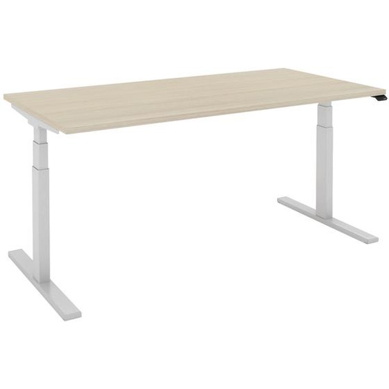 Bureau assis-debout Eminence - Réglage électrique en hauteur sans mémoire - L.140 x P.80 cm - Plateau Chêne Nebraska - Pieds Aluminium
