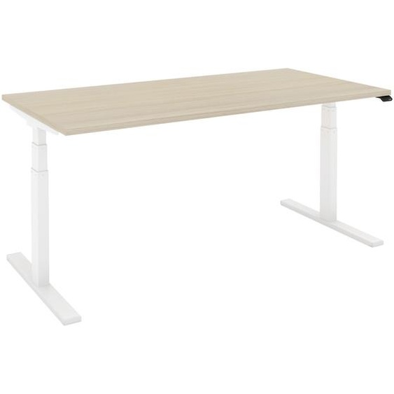 Bureau assis-debout Eminence - Réglage électrique en hauteur sans mémoire - L.140 x P.80 cm - Plateau Chêne - Pieds Blanc