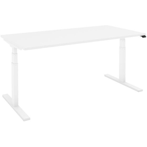 Bureau assis-debout Eminence - Réglage électrique en hauteur sans mémoire - L.160 x P.80 cm - Plateau Blanc - Pieds Blanc