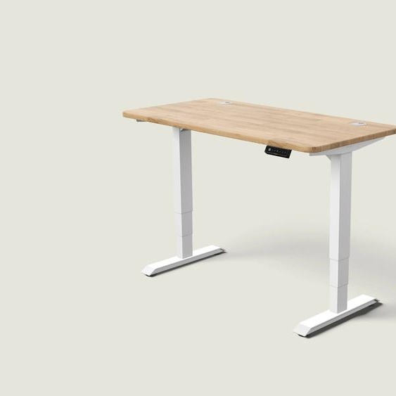 Bureau assis debout HomePro - Blanc / Chêne massif / 140x70 cm