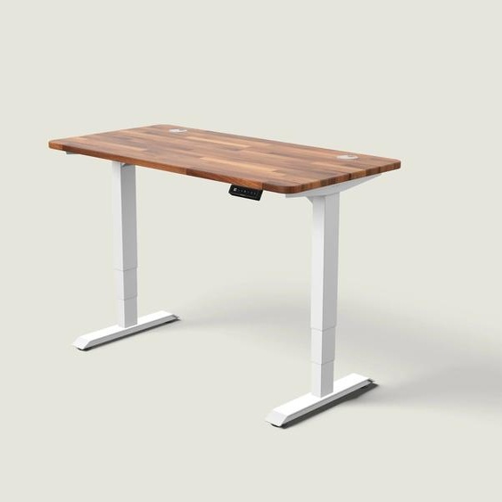 Bureau assis debout HomePro - Blanc / Noyer massif / 140x70 cm