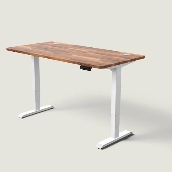 Bureau assis debout HomePro - Blanc / Noyer massif / 160x80 cm