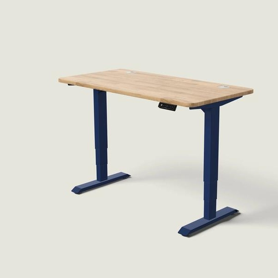 Bureau assis debout HomePro - Bleu nuit / Chêne massif / 140x70 cm