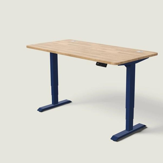 Bureau assis debout HomePro - Bleu nuit / Chêne massif / 160x80 cm