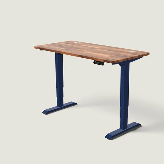 Bureau assis debout HomePro - Bleu nuit / Noyer massif / 140x70 cm