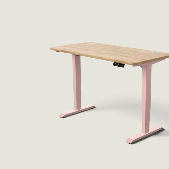 Bureau assis debout HomePro - Rose poudré / Chêne massif / 140x70 cm