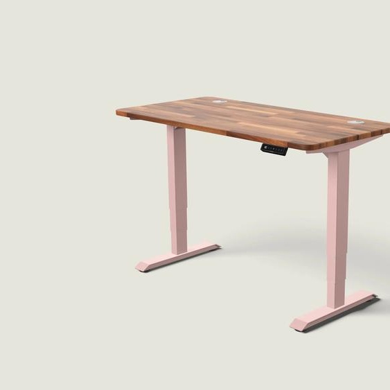 Bureau assis debout HomePro - Rose poudré / Noyer massif / 140x70 cm