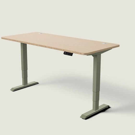 Bureau assis debout HomePro - Vert olive / Bambou / 180x80 cm