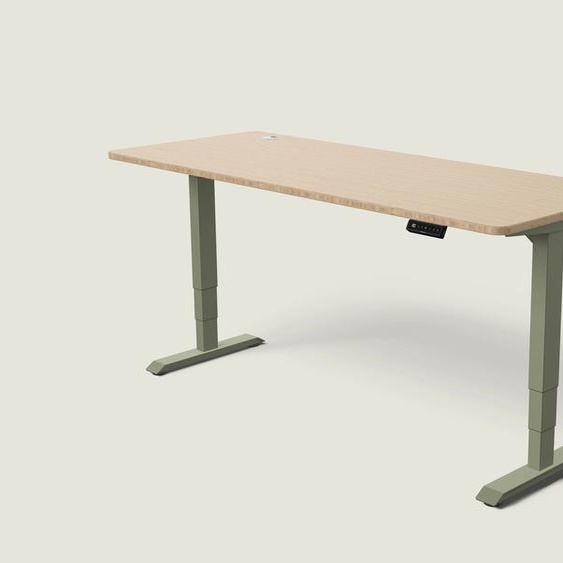 Bureau assis debout HomePro - Vert olive / Bambou / 200x80 cm