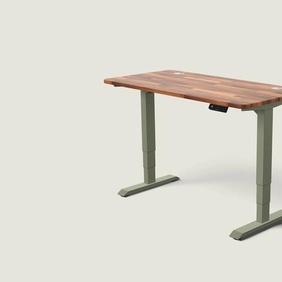 Bureau assis debout HomePro - Vert olive / Noyer massif / 140x70 cm