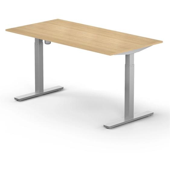 Bureau assis-debout Lutz réglage électrique L.160 x P.80 cm - Plateau Chêne - Piétement colonne centré Aluminium