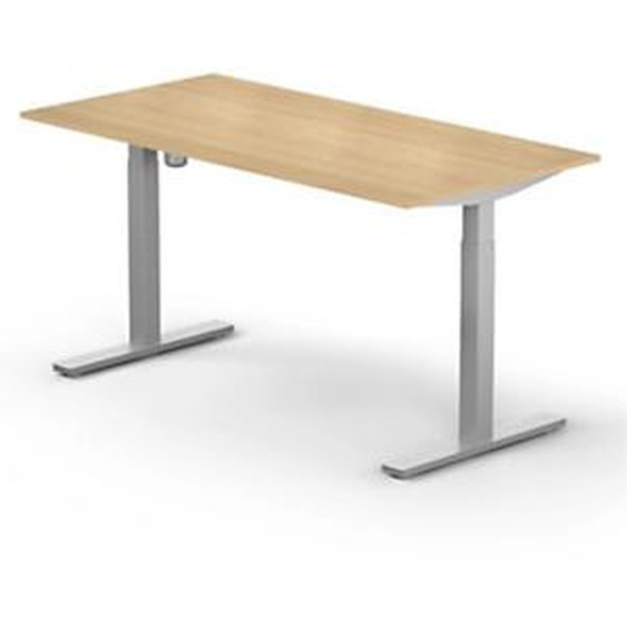 Bureau assis-debout Lutz réglage électrique L.160 x P.80 cm - Plateau Chêne - Piétement colonne centré Aluminium