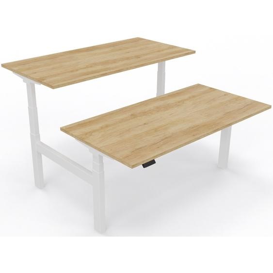Bureau assis-debout partagé 2 postes Eminence 2 - Réglage électrique en hauteur - L.120 x P.166 cm - Plateau Chêne canadien - Pieds Blanc