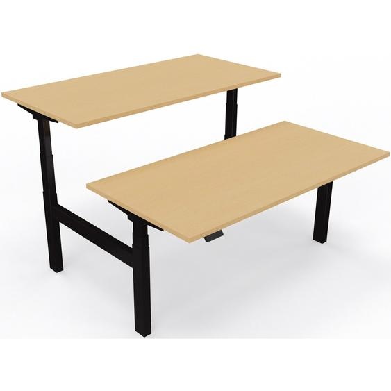 Bureau assis-debout partagé 2 postes Eminence 2 - Réglage électrique en hauteur - L.120 x P.166 cm - Plateau Hêtre - Pieds Noir