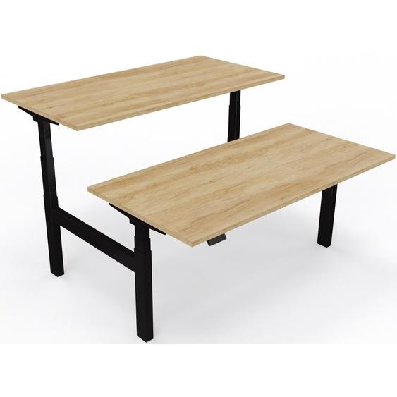 Bureau assis-debout partagé 2 postes Eminence 2 - Réglage électrique en hauteur - L.180 x P.166 cm - Plateau Chêne canadien - Pieds Noir