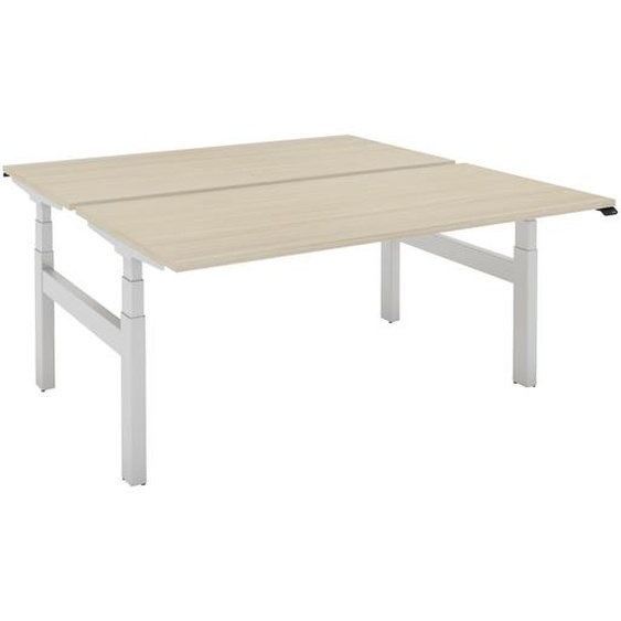 Bureau assis-debout partagé 2 postes Eminence - Réglage électrique en hauteur - L.120 x P.166 cm - Plateau Chêne - Pieds Aluminium