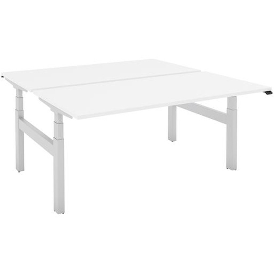 Bureau assis-debout partagé 2 postes Eminence - Réglage électrique en hauteur - L.140 x P.166 cm - Plateau Blanc - Pieds Aluminium