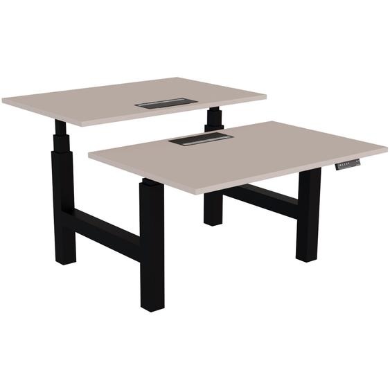 Bureau assis-debout partagé Activo - Réglage électrique en hauteur - L.120 x P.80 cm - Plateau Argile avec top access - Pieds Noir