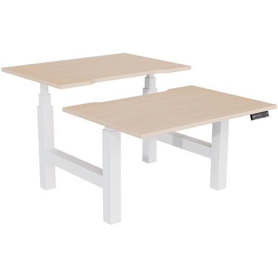 Bureau assis-debout partagé Activo - Réglage électrique en hauteur - L.120 x P.80 cm - Plateau Chêne avec échancrure - Pieds Blanc