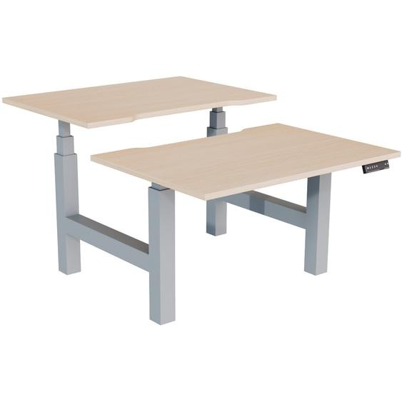 Bureau assis-debout partagé Activo - Réglage électrique en hauteur - L.120 x P.80 cm - Plateau Chêne avec échancrure - Pieds Gris