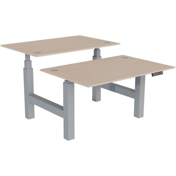 Bureau assis-debout partagé Activo - Réglage électrique en hauteur - L.120 x P.80 cm - Plateau Chêne avec obturateurs - Pieds Gris