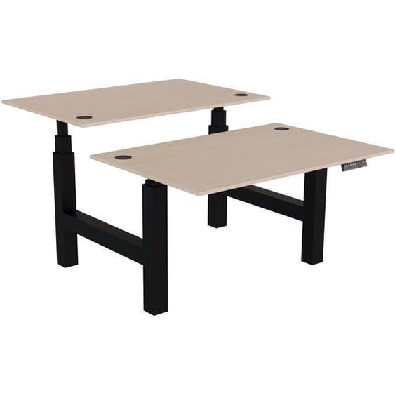 Bureau assis-debout partagé Activo - Réglage électrique en hauteur - L.120 x P.80 cm - Plateau Chêne avec obturateurs - Pieds Noir
