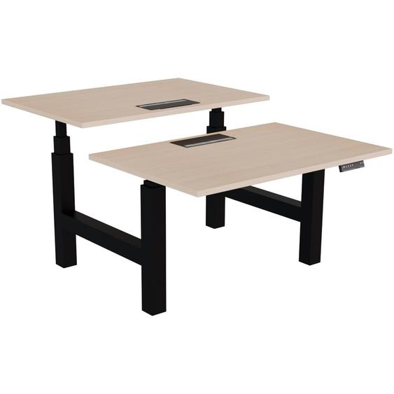 Bureau assis-debout partagé Activo - Réglage électrique en hauteur - L.120 x P.80 cm - Plateau Chêne avec top access - Pieds Noir