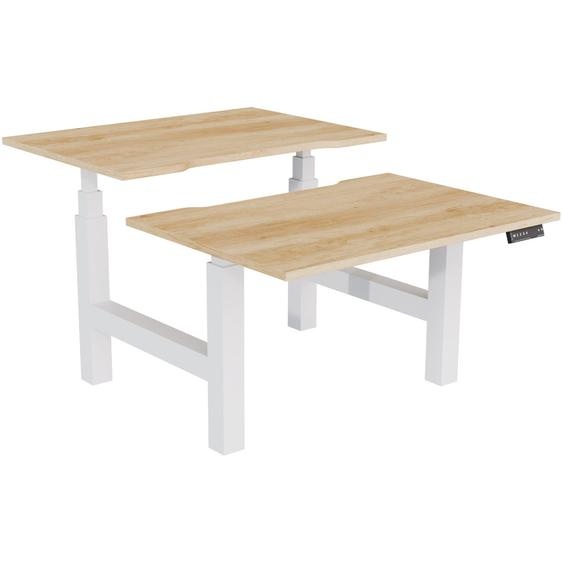 Bureau assis-debout partagé Activo - Réglage électrique en hauteur - L.120 x P.80 cm - Plateau Chêne Nebraska avec échancrure - Pieds Blanc