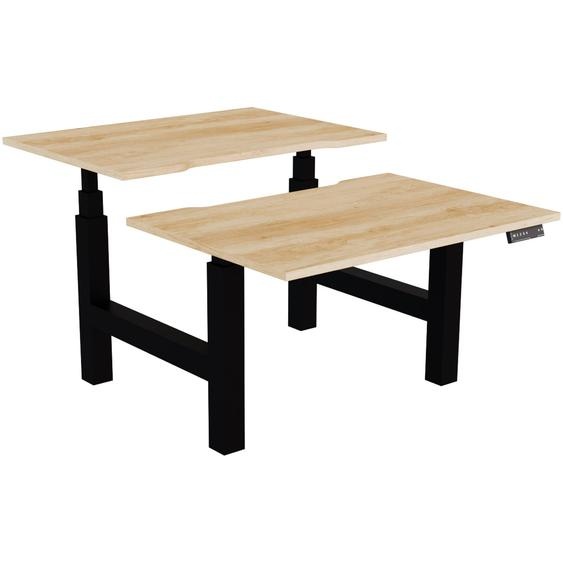 Bureau assis-debout partagé Activo - Réglage électrique en hauteur - L.120 x P.80 cm - Plateau Chêne Nebraska avec échancrure - Pieds Noir