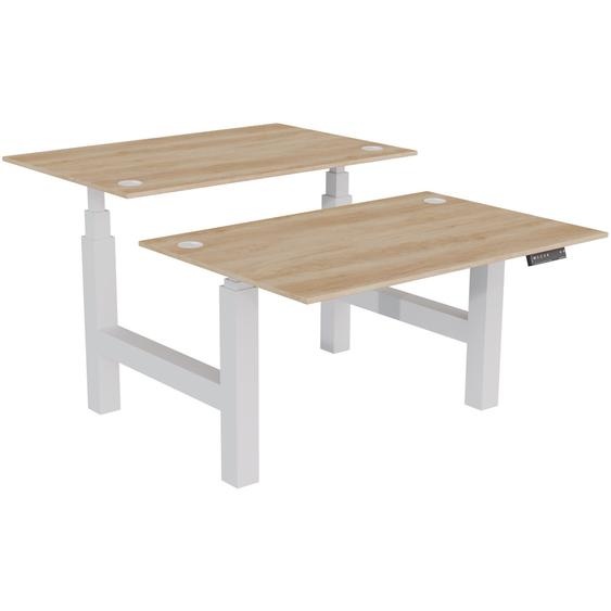 Bureau assis-debout partagé Activo - Réglage électrique en hauteur - L.120 x P.80 cm - Plateau Chêne Nebraska avec obturateurs - Pieds Blanc