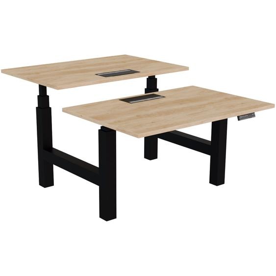 Bureau assis-debout partagé Activo - Réglage électrique en hauteur - L.120 x P.80 cm - Plateau Chêne Nebraska avec top access - Pieds Noir