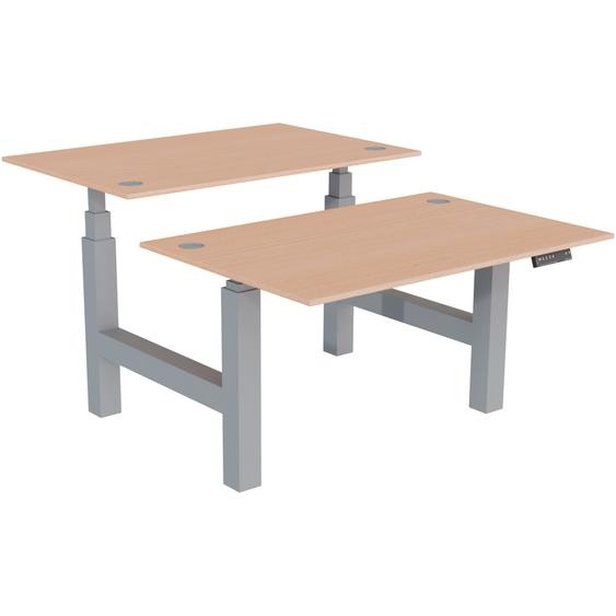 Bureau assis-debout partagé Activo - Réglage électrique en hauteur - L.120 x P.80 cm - Plateau Hêtre avec obturateurs - Pieds Gris