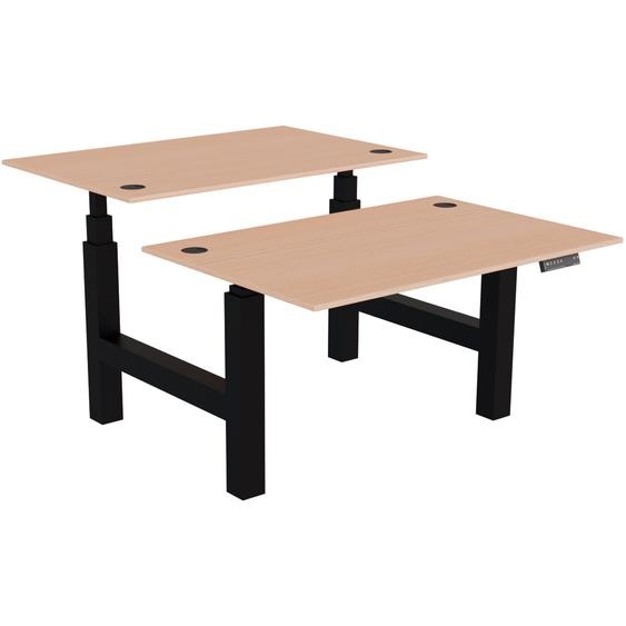 Bureau assis-debout partagé Activo - Réglage électrique en hauteur - L.120 x P.80 cm - Plateau Hêtre avec obturateurs - Pieds Noir