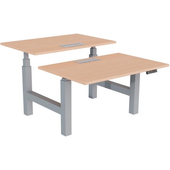 Bureau assis-debout partagé Activo - Réglage électrique en hauteur - L.120 x P.80 cm - Plateau Hêtre avec top access - Pieds Gris