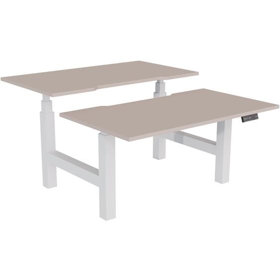 Bureau assis-debout partagé Activo - Réglage électrique en hauteur - L.140 x P.80 cm - Plateau Argile avec échancrure - Pieds Blanc