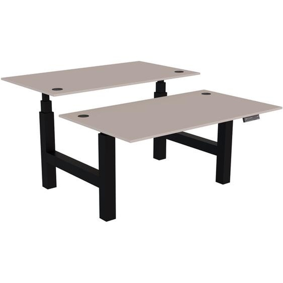 Bureau assis-debout partagé Activo - Réglage électrique en hauteur - L.140 x P.80 cm - Plateau Argile avec obturateurs - Pieds Noir