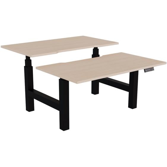 Bureau assis-debout partagé Activo - Réglage électrique en hauteur - L.140 x P.80 cm - Plateau Chêne avec échancrure - Pieds Noir