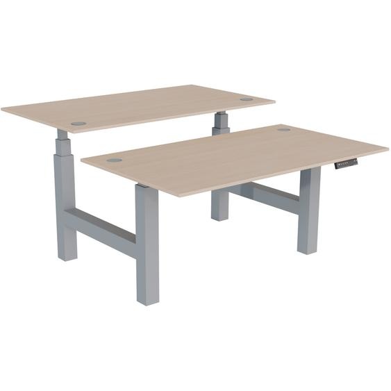Bureau assis-debout partagé Activo - Réglage électrique en hauteur - L.140 x P.80 cm - Plateau Chêne avec obturateurs - Pieds Gris
