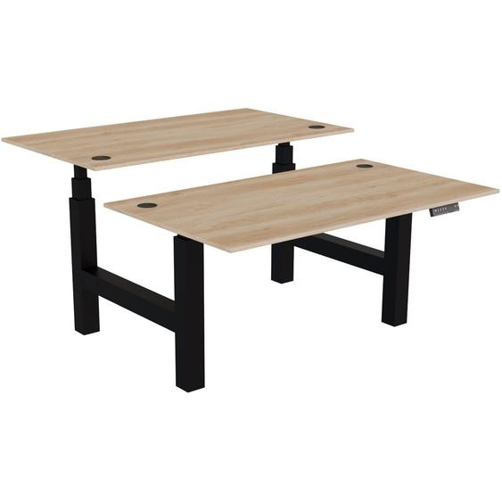 Bureau assis-debout partagé Activo - Réglage électrique en hauteur - L.140 x P.80 cm - Plateau Chêne Nebraska avec obturateurs - Pieds Noir