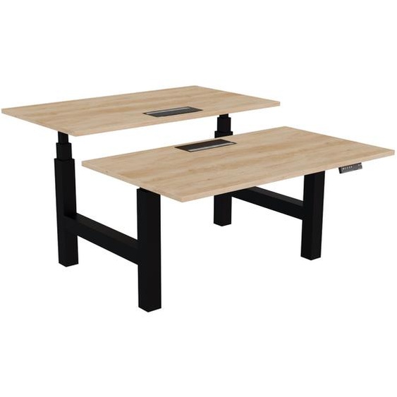 Bureau assis-debout partagé Activo - Réglage électrique en hauteur - L.140 x P.80 cm - Plateau Chêne Nebraska avec top access - Pieds Noir