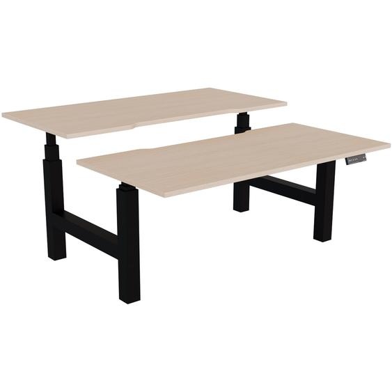Bureau assis-debout partagé Activo - Réglage électrique en hauteur - L.160 x P.80 cm - Plateau Chêne avec échancrure - Pieds Noir