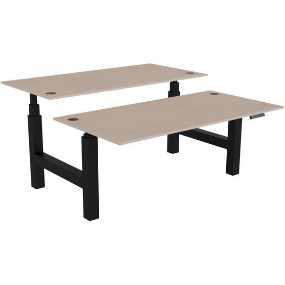 Bureau assis-debout partagé Activo - Réglage électrique en hauteur - L.160 x P.80 cm - Plateau Chêne avec obturateurs - Pieds Noir