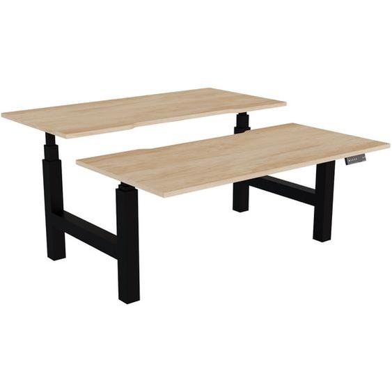 Bureau assis-debout partagé Activo - Réglage électrique en hauteur - L.160 x P.80 cm - Plateau Chêne Nebraska avec échancrure - Pieds Noir