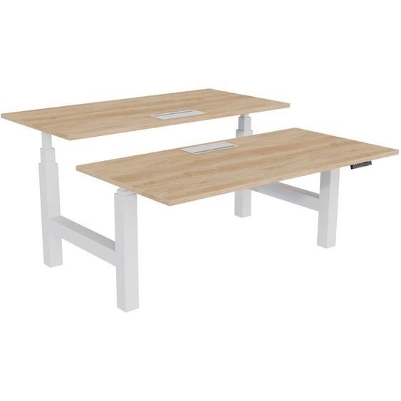 Bureau assis-debout partagé Activo - Réglage électrique en hauteur - L.160 x P.80 cm - Plateau Chêne Nebraska avec top access - Pieds Blanc
