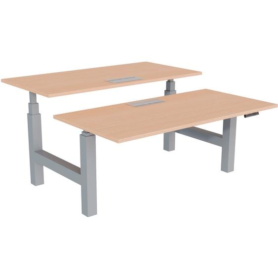 Bureau assis-debout partagé Activo - Réglage électrique en hauteur - L.160 x P.80 cm - Plateau Hêtre avec top access - Pieds Gris