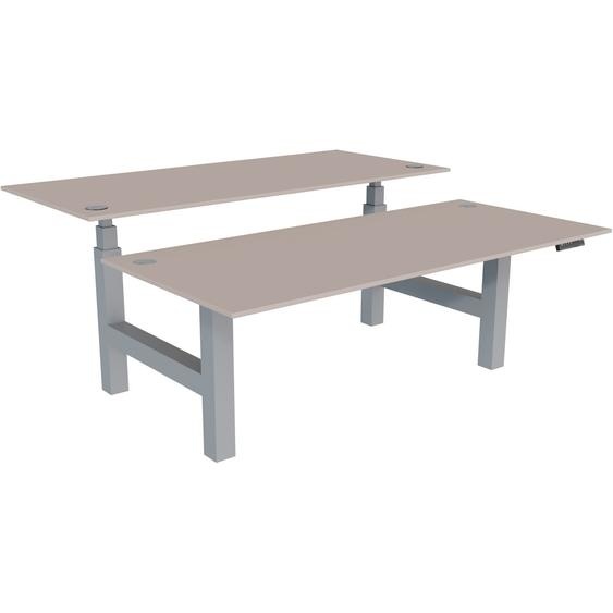 Bureau assis-debout partagé Activo - Réglage électrique en hauteur - L.180 x P.80 cm - Plateau Argile avec obturateurs - Pieds Gris