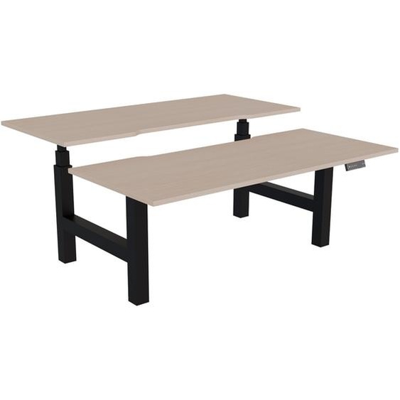 Bureau assis-debout partagé Activo - Réglage électrique en hauteur - L.180 x P.80 cm - Plateau Chêne avec échancrure - Pieds Noir