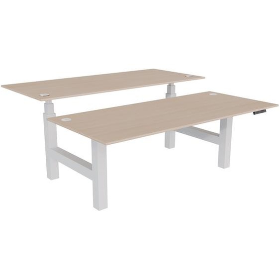 Bureau assis-debout partagé Activo - Réglage électrique en hauteur - L.180 x P.80 cm - Plateau Chêne avec obturateurs - Pieds Blanc