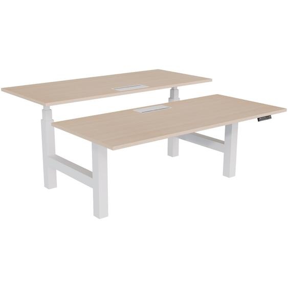 Bureau assis-debout partagé Activo - Réglage électrique en hauteur - L.180 x P.80 cm - Plateau Chêne avec top access - Pieds Blanc